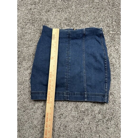 Free People Denim Mini Skirt Medium Blue Stretch Festival Boho Modern Femme Sz 2 - Picture 2 of 10